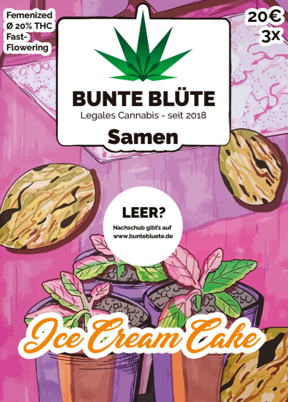 Bunte Blüte THC Cannabissamen "Ice Cream Cake" Auto Flowering, 3 Samen